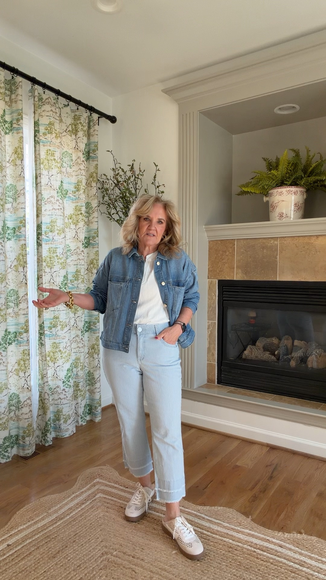 New jeans from democracy with the absolution waistband. Super comfy size 8 petite 
Jean jacket size medium 
Top size medium 
Sneakers true to size 

Spring denim spring outfit 

#LTKSeasonal #LTKPetite #LTKOver40