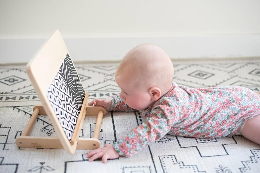 Montessori Tummy Time Set Baby Mirror | High Contrast Cards | Wooden Stand | Montessori Baby Toys | Amazon (US)