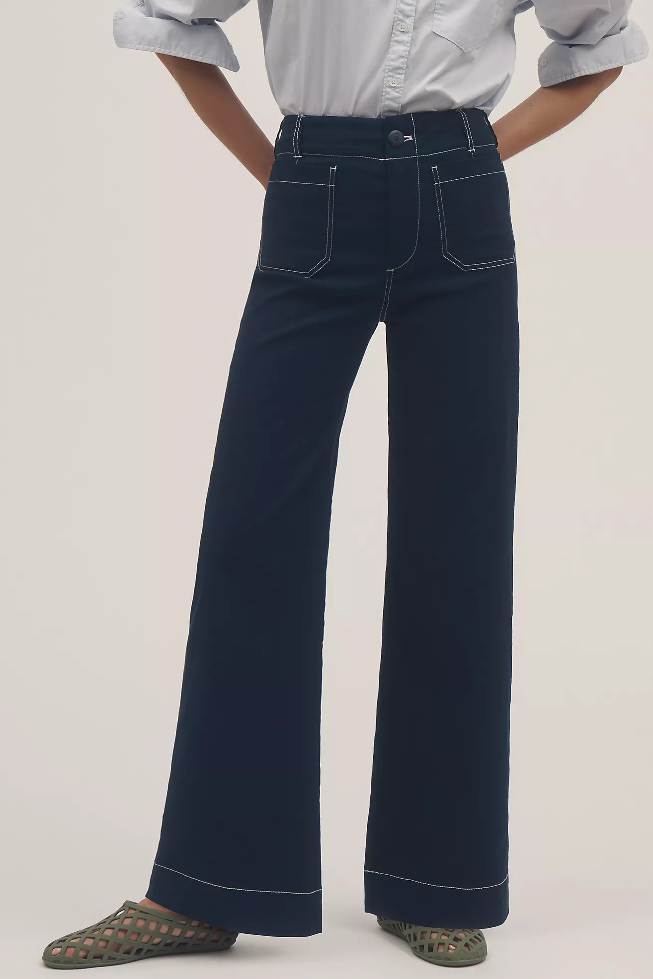 The Colette Cropped Wide-Leg Pants by Maeve: Contrast-Stitch Edition | Anthropologie (US)