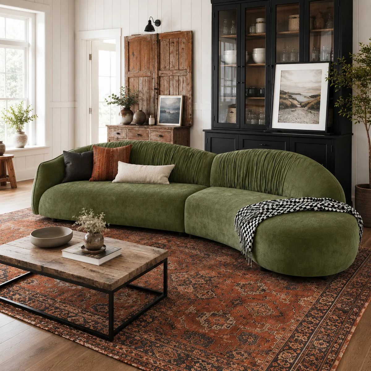 Modern Green Curved Sectional Sofa, Polyester Upholstered Modular Couch with Deep Seating, Oversi... | Wayfair North America