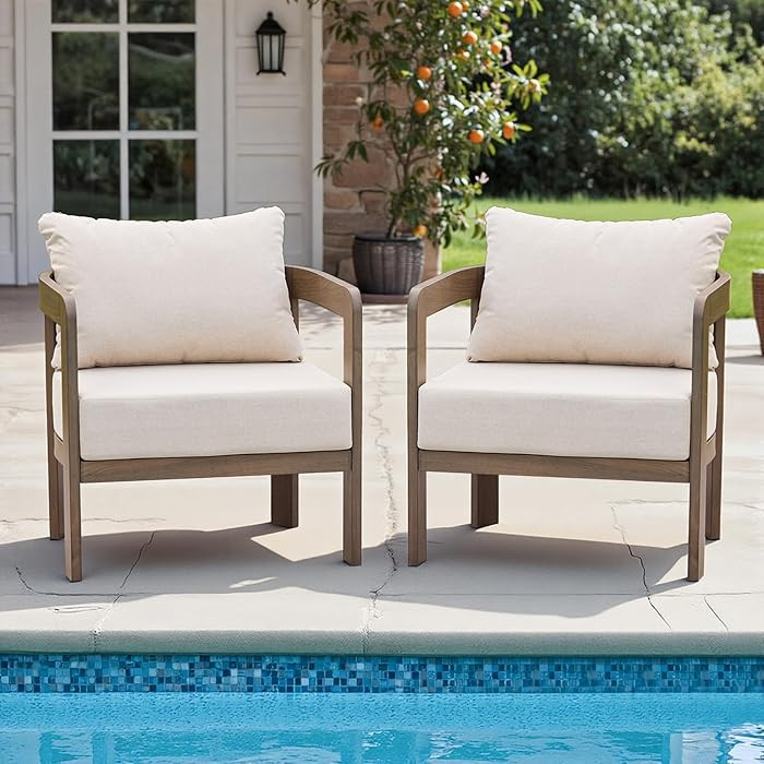 Outdoor Furniture Set, 2Pcs Patio Armchairs, Metal Modern Outside Furniture with 6'' Thick Cushio... | Amazon (US)