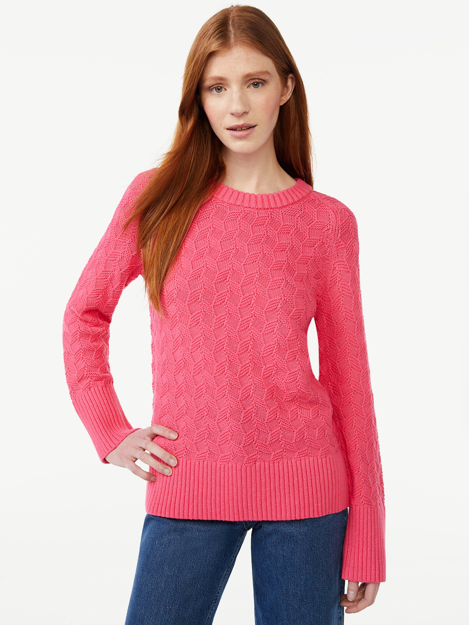 Free Assembly Women's Textured Crewneck Sweater, Midweight | Walmart (US)