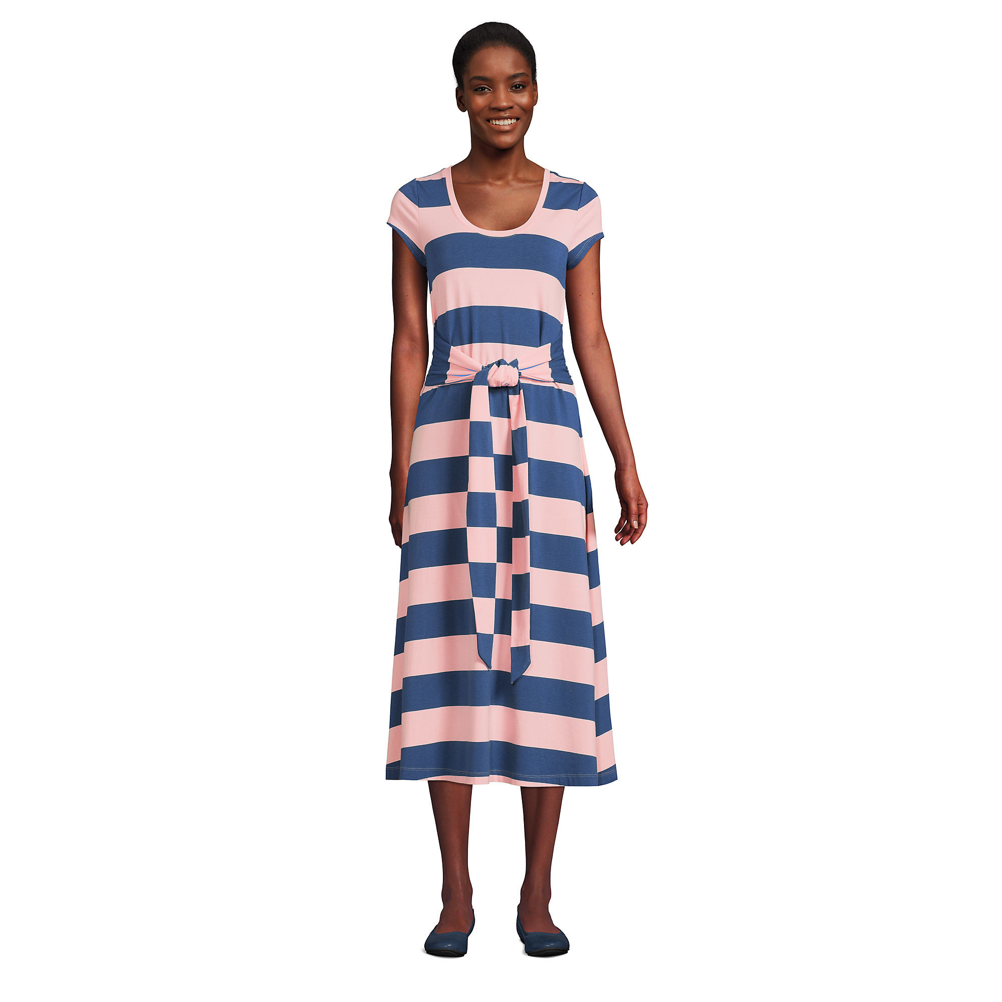 Women's Light Weight Cotton Modal Convertible Tie Waist Midi Dress | Lands' End (US)