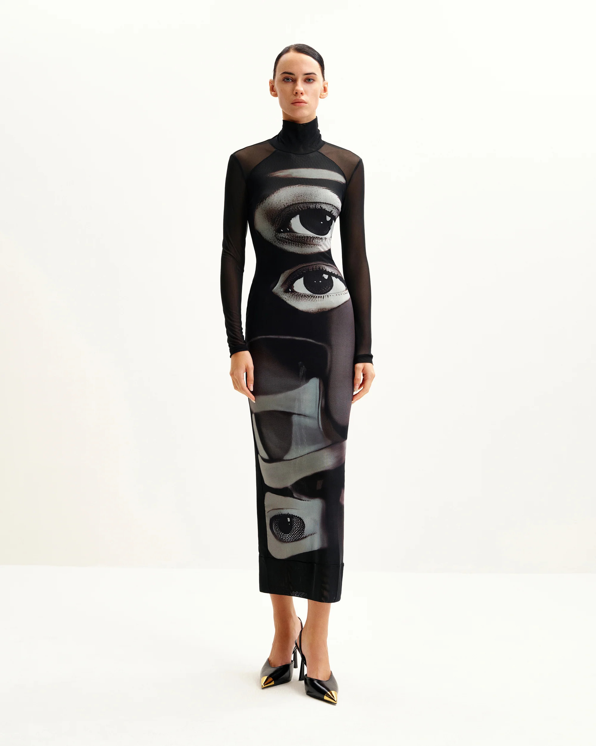 Sophia Eye Print Mesh Dress - Black/White | JW PEI US