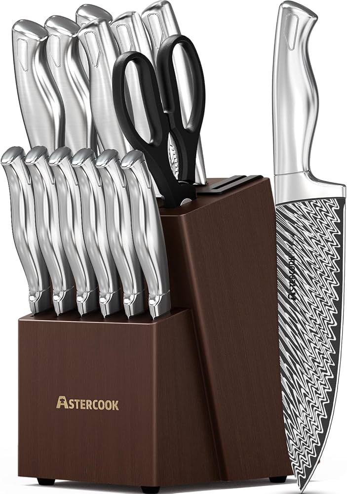 Knife Set, 15 Pieces Kitchen Knife Block Set with Built in Knife Sharpener Block, Dishwasher Safe... | Amazon (US)