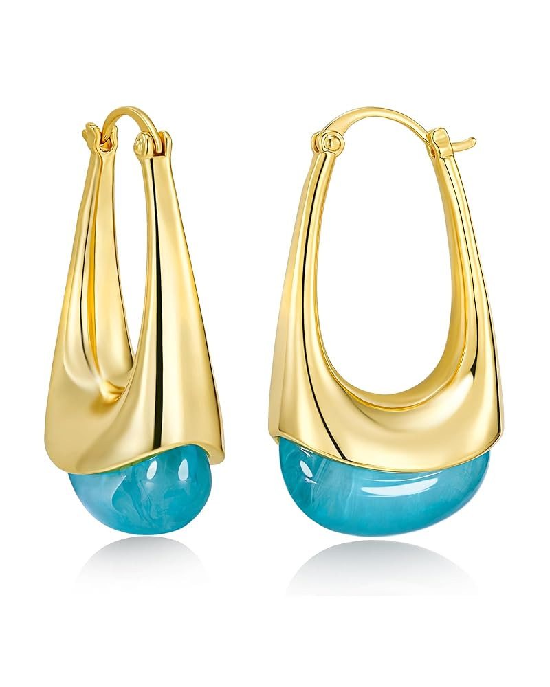 Long Oval Chunky Dangle Gold Hoops with Colored Resin Gemstone Statement Earrings for Women by SN... | Amazon (US)