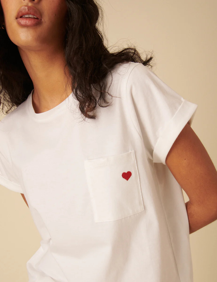 White Heart Embroidered T-Shirt | Nobody's Child