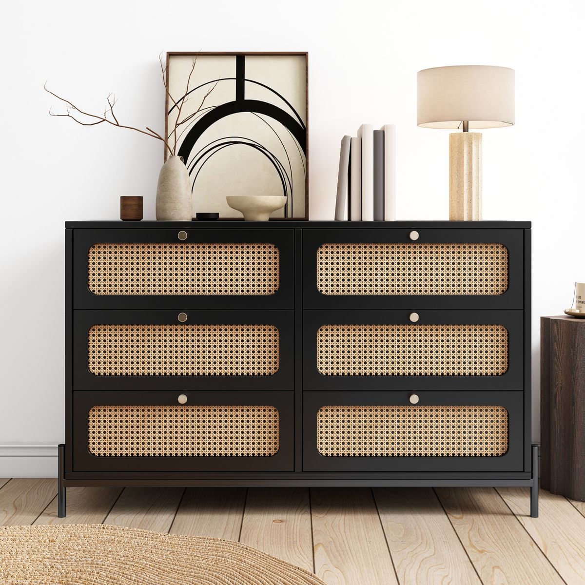 47" Modern Rattan Wood 6-Drawer Dresser, Storage Cabinet Sideboard for Bedroom, Living Room, Entr... | Target