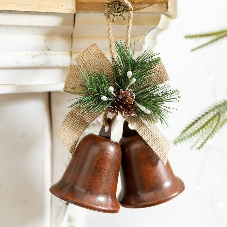 Double Christmas Bells Ornament 7.9x6.3 Inches, Retro Iron Hanging Bells for Tree Mantel Holiday ... | Walmart (US)