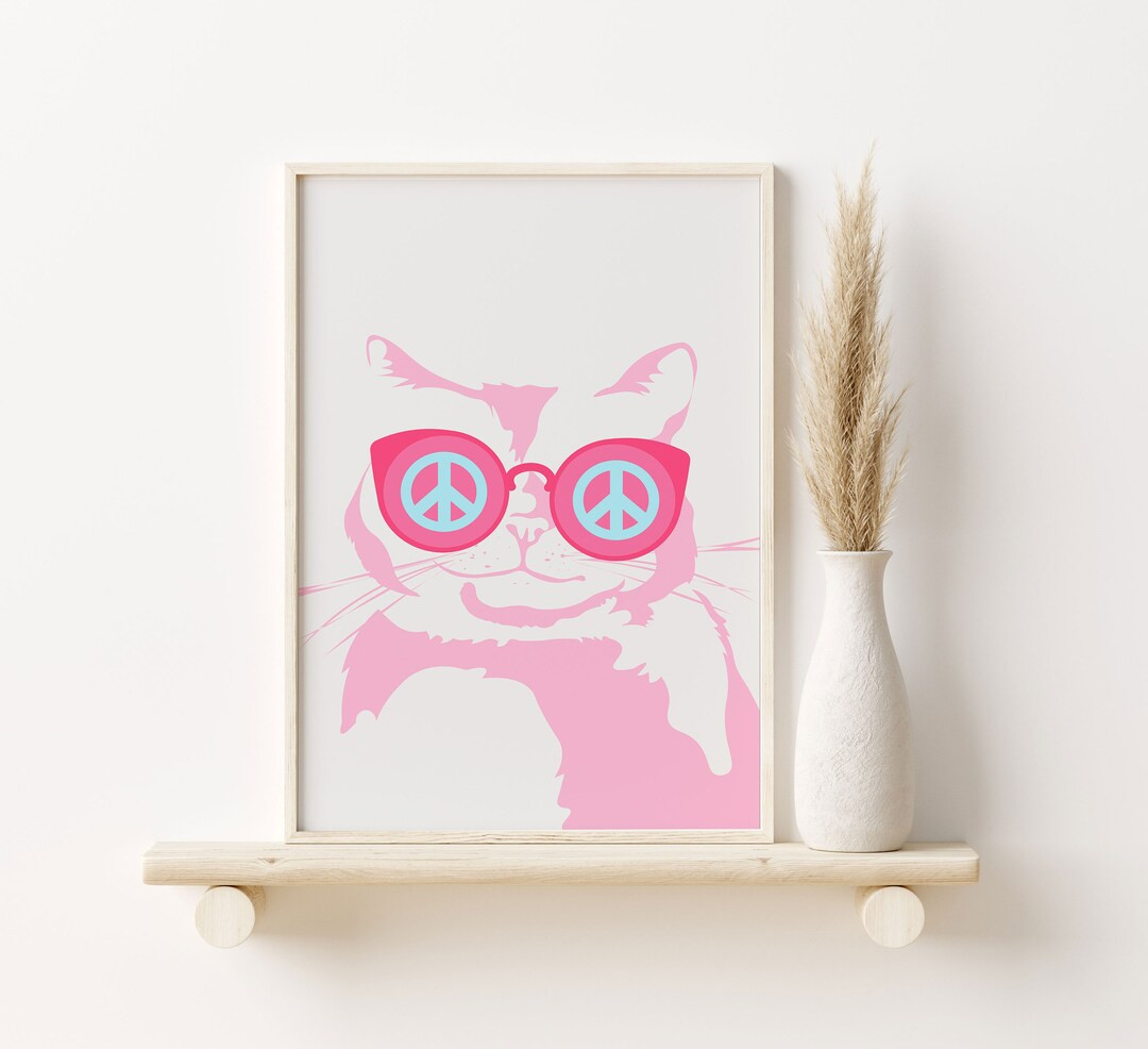 Preppy Wall Art Trendy Blush Pink Print Retro Style Poster Cute Cat Poster Printable Wall Art Fun... | Etsy (CAD)