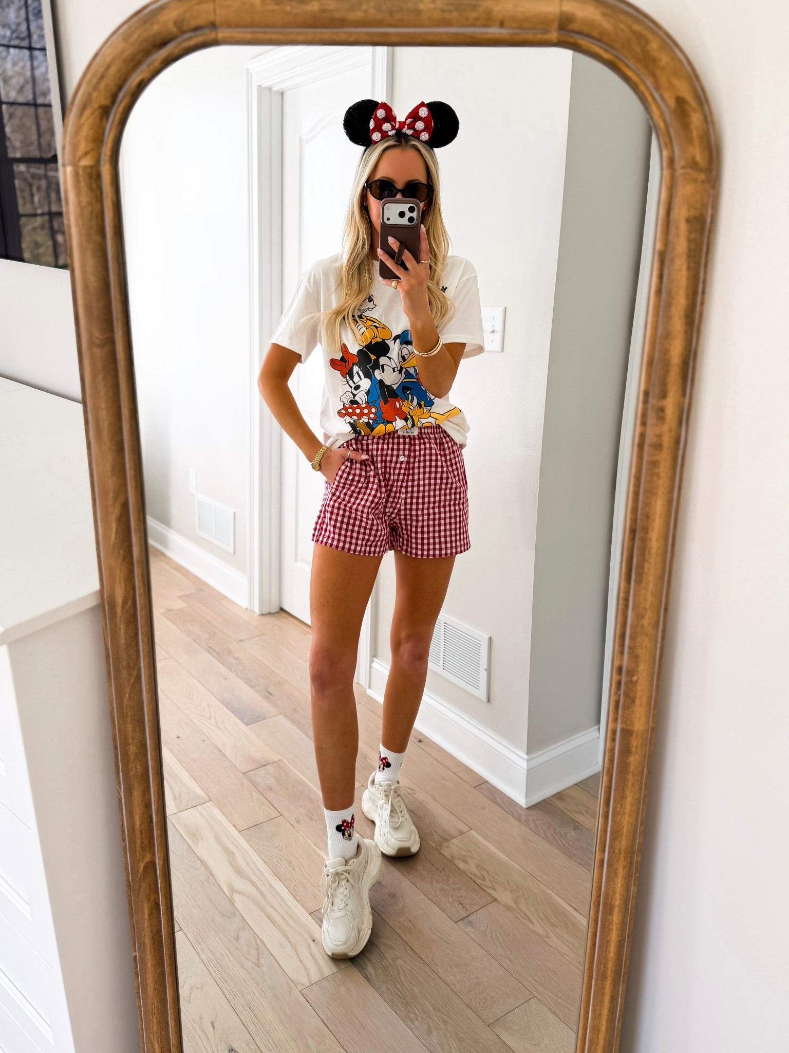 Disney outfit idea! Mix of Target and Amazon! This Mickey and friends tee is adorable! And I love these red boxer shorts! So on-trend and comfy for a park day! This Disney outfit could of course be worn for more than just a trip to Disney! Perfect for everyday wear, travel, lounging, and more! 

#LTKActive #LTKTravel #LTKootd