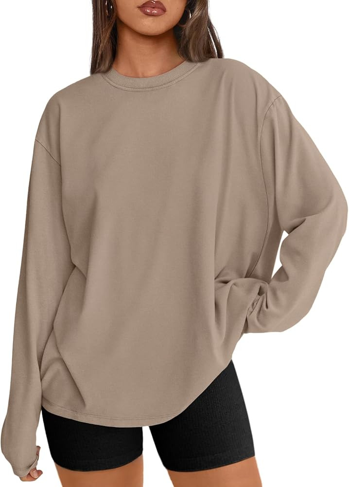 Trendy Queen Womens Oversized Long Sleeve T Shirts Basic Crewneck Tee Fall Tops Casual Workout Fa... | Amazon (US)