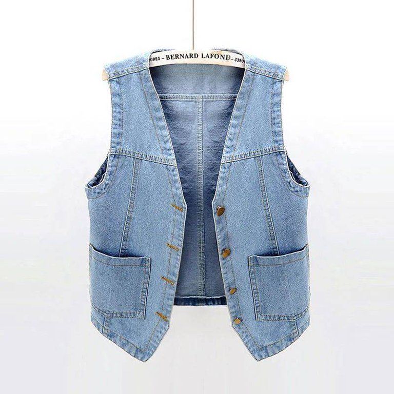 FACI Women's Sleeveless Denim Vest V Neck Button Down Jean Waistcoat Jacket | Walmart (US)