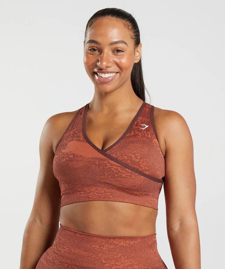 Gymshark Adapt Camo Seamless Sports Bra - Storm Red/Cherry Brown | Gymshark US