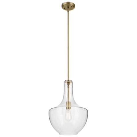 Kichler Everly 14" Wide Brass and Clear Seeded Glass Bell Pendant - #5610G | Lamps Plus | Lamps Plus