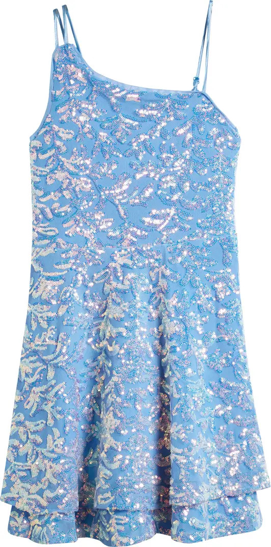 Kids' Sequin Asymmetric Neck Party Dress | Nordstrom