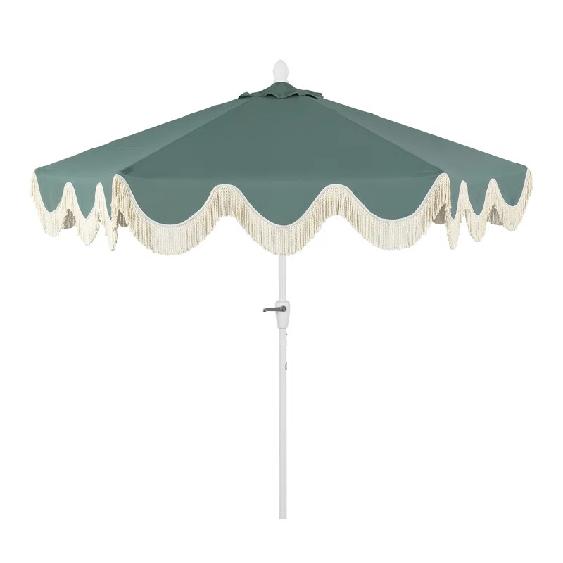 Teretha 9 ft. Classic Cottage Tassel Market Patio Umbrella with Auto-Tilt, Crank, and UV Protecti... | Wayfair North America