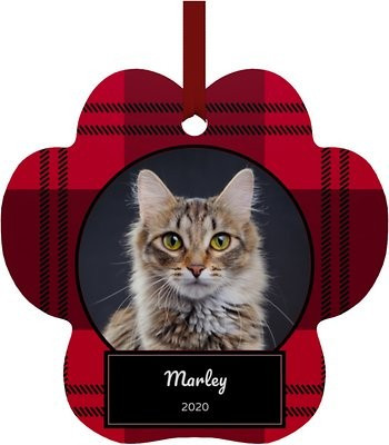 Frisco Plaid Paw Shape Metal Personalized Ornament | Chewy.com