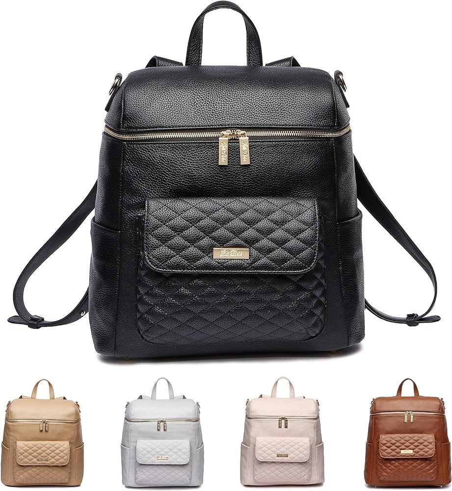 Monaco Diaper Bag Backpack by Luli Bebe - Chic Vegan Leather Diaper Bag Backpack (Ebony Black) | Amazon (US)