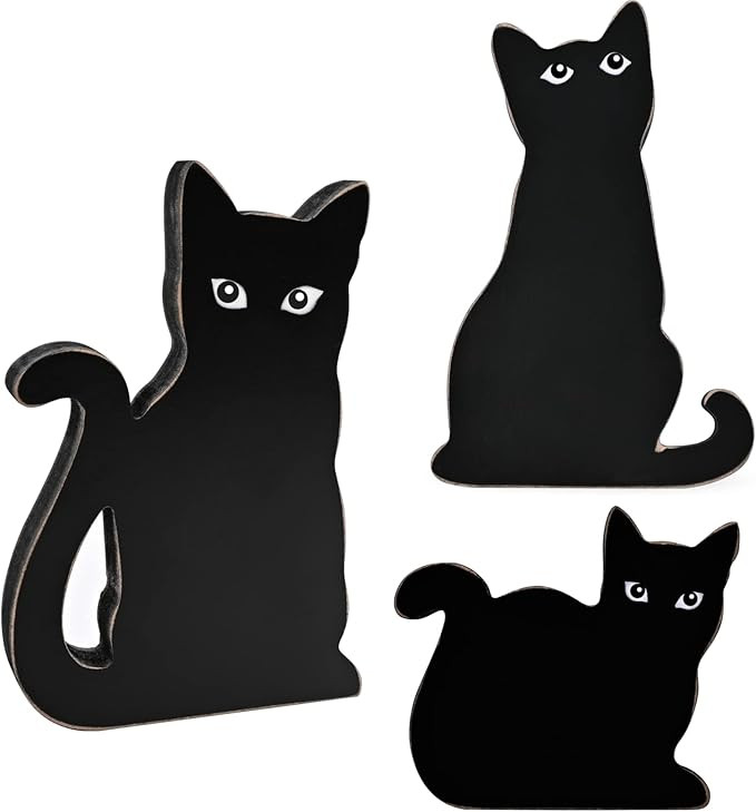 Halloween Wooden Black Cat Decorations, Set of 3 Fall Cats Figurines Ornaments for Tiered Tray, S... | Amazon (US)