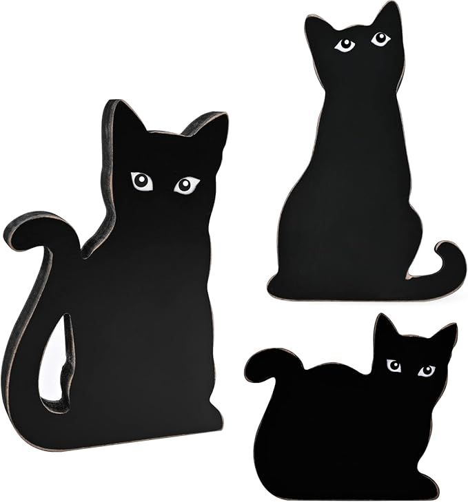 MEKOUZON Wooden Black Cat Decorations, Set of 3 Fall Cats Figurines Statue Ornaments for Indoor/O... | Amazon (US)