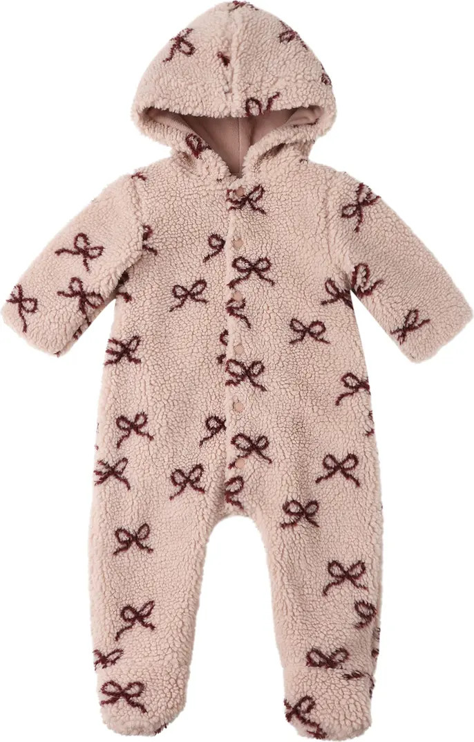 Bows Hooded Faux Shearling Bunting | Nordstrom