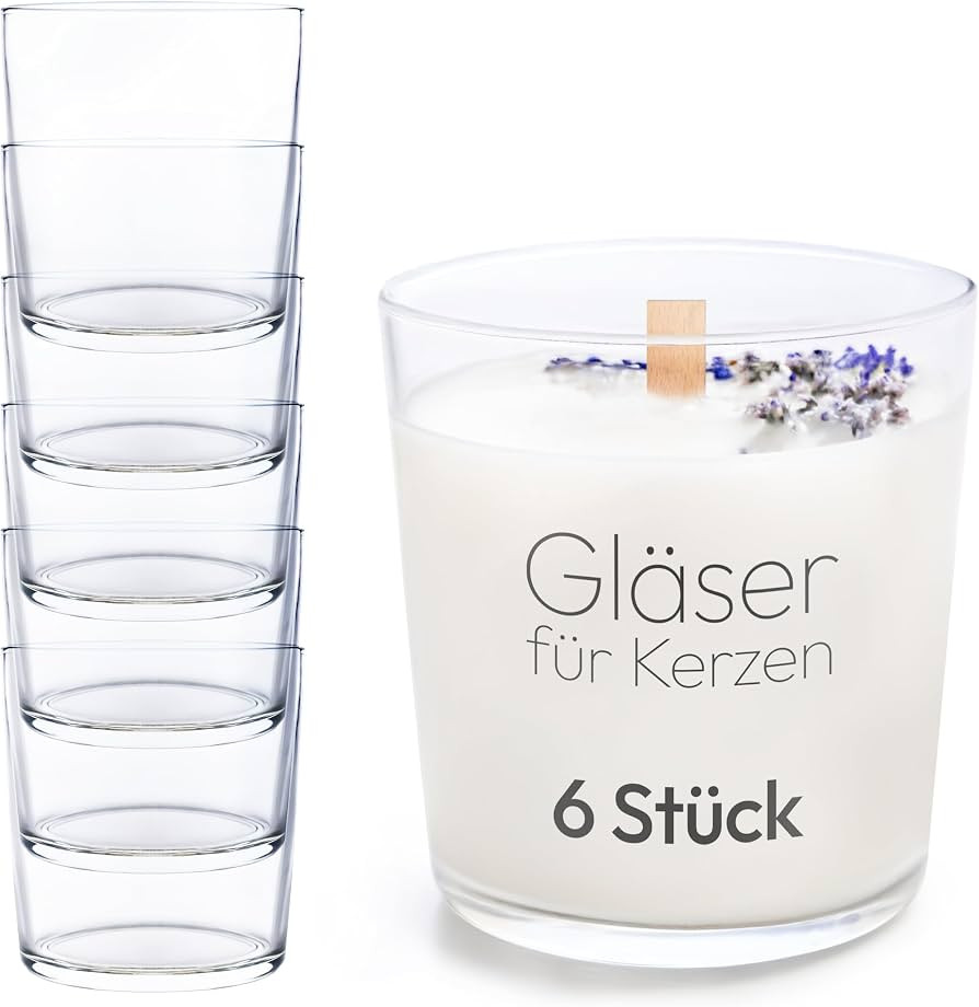 KONZEPT Kerzengläser 300ml, 9x8cm - 6 er Gläser für Kerzen, Dekoratives Windlicht Glas DIY | Amazon (DE)
