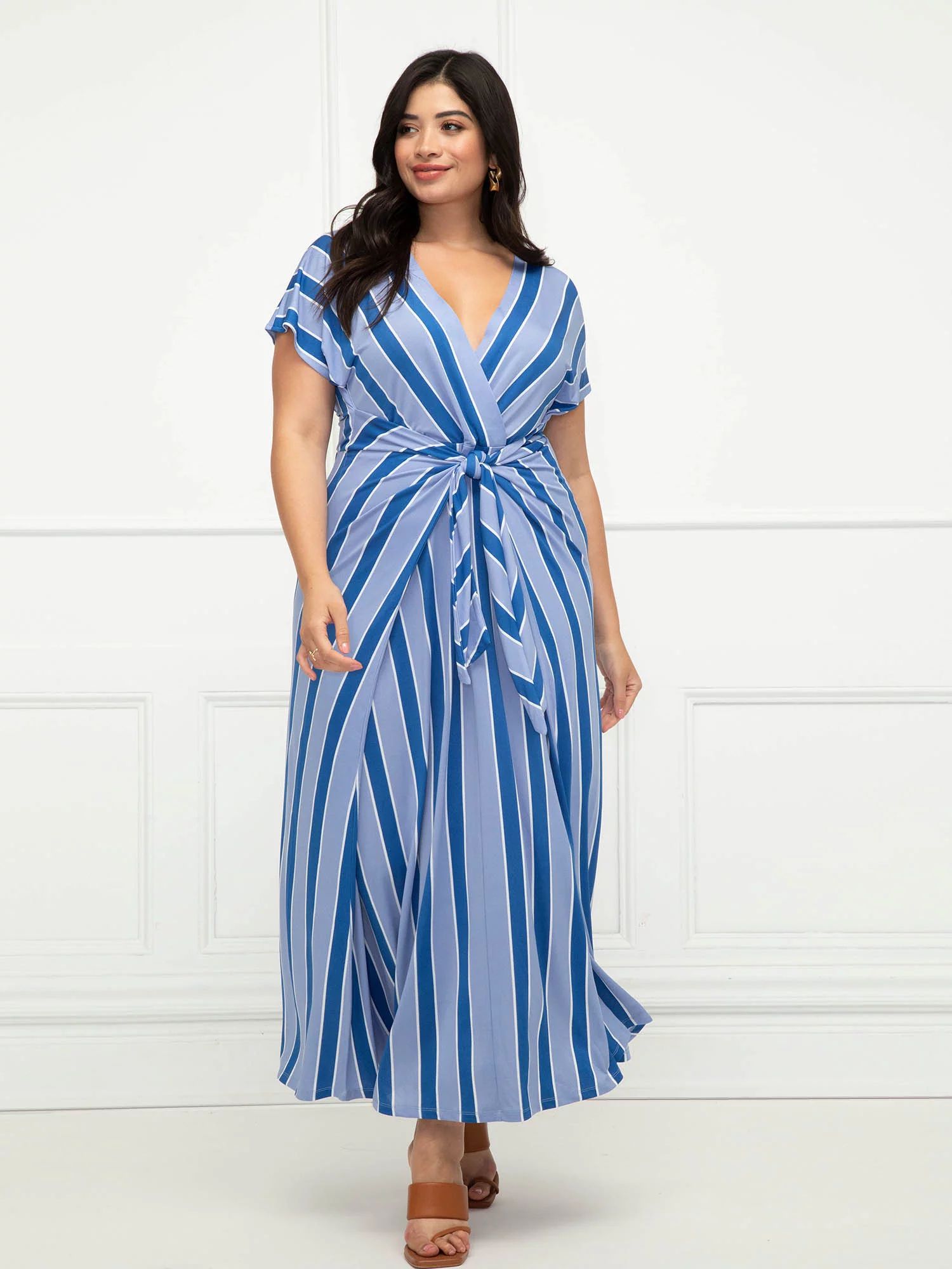 ELOQUII Elements Women's Plus Size Striped Wrap Front Maxi Dress - Walmart.com | Walmart (US)