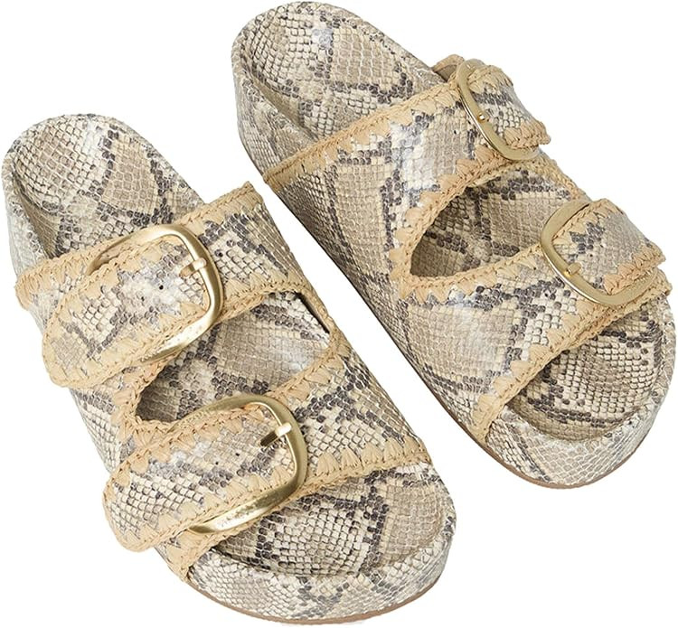 Platform Slides for Women Double Buckle Adjustable Slip-On Womens Sandals for Beach Casual Wear S... | Amazon (US)