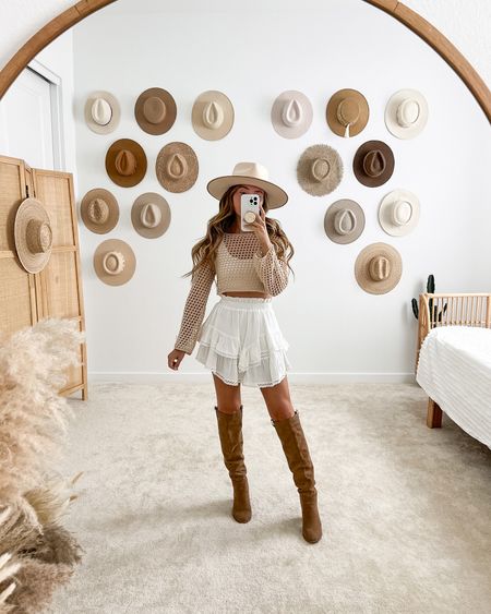 Chic neutral fall outfit to transition from summer

// fall fashion, fall outfit, fall outfits, fall trends, fall transition outfit, fall transitional outfit, dressy casual outfit, warm weather fall outfit, mini skirt, white skirt, tiered skirt, crop top, mesh top, crochet top, knee high boots, fall boots, fall shoes, fedora hat, apple picking outfit, pumpkin patch outfit, brunch outfit, date night outfit, Lulus, Revolve, Vici, Amazon fashion, neutral outfit, neutral fashion, neutral style (9.19)

#LTKSeasonal #LTKU #LTKshoecrush #LTKstyletip #LTKfindsunder50 #LTKfindsunder100 #LTKtravel #LTKsalealert