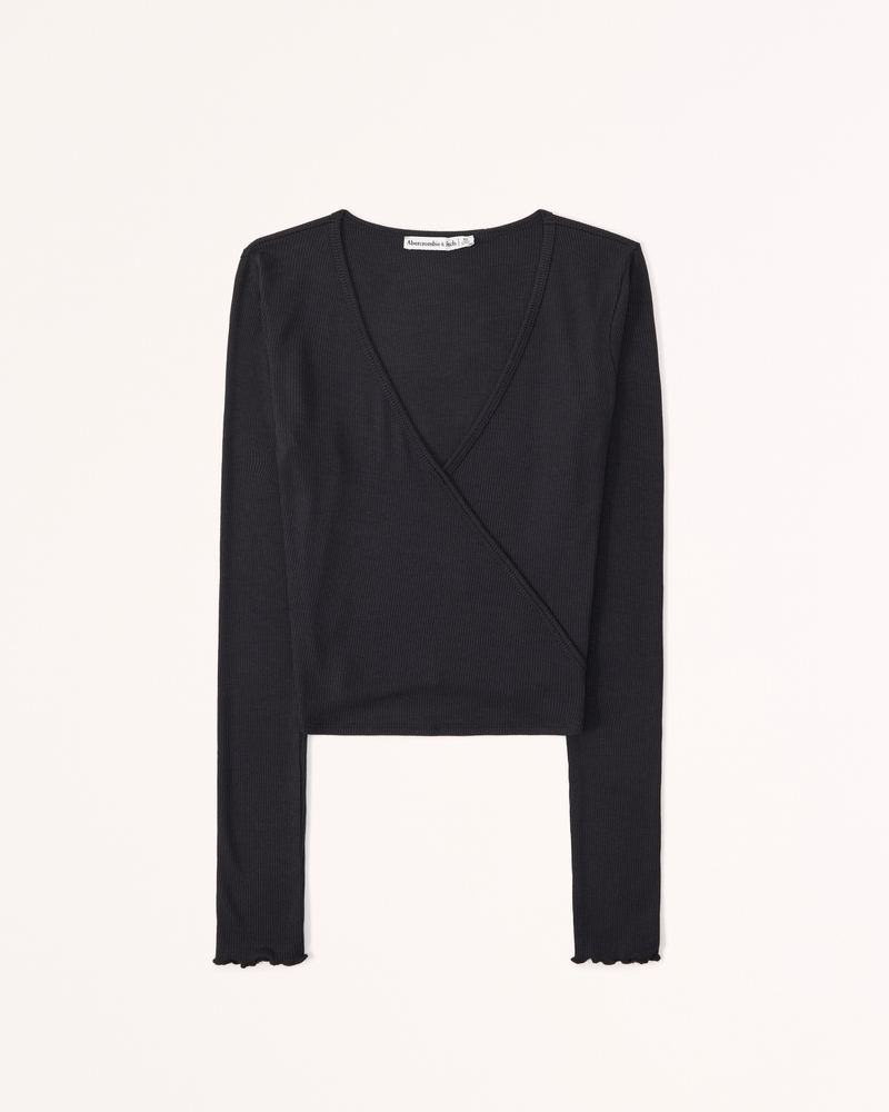 Long-Sleeve Featherweight Rib Wrap Top | Abercrombie & Fitch (US)