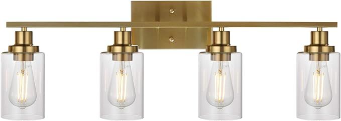 MELUCEE Brass Vanity Lights Wall Sconce 4-Light, Bathroom Light Fixtures with Clear Glass Shade W... | Amazon (US)