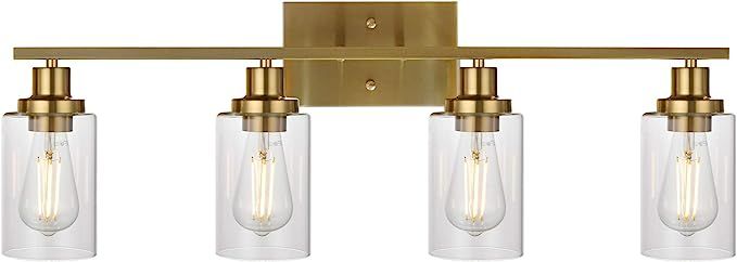 MELUCEE Brass Vanity Lights Wall Sconce 4-Light, Bathroom Light Fixtures with Clear Glass Shade W... | Amazon (US)