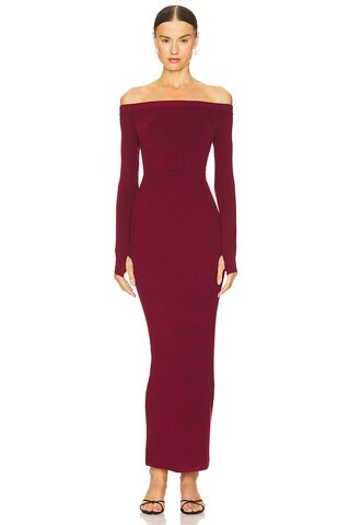 Michael Costello x REVOLVE Off Shoulder Bodycon Maxi Dress in Maroon from Revolve.com | Revolve Clothing (Global)
