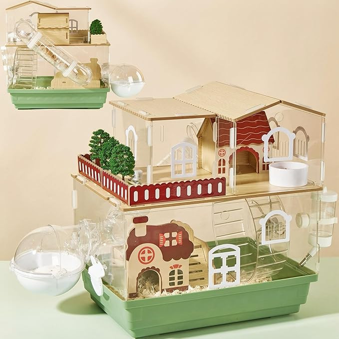 12 in 1 Clear Acrylic Hamster Cage with All Accessories,13.5''L* 10''W* 15''H Dwarf Hamster Cage,... | Amazon (US)