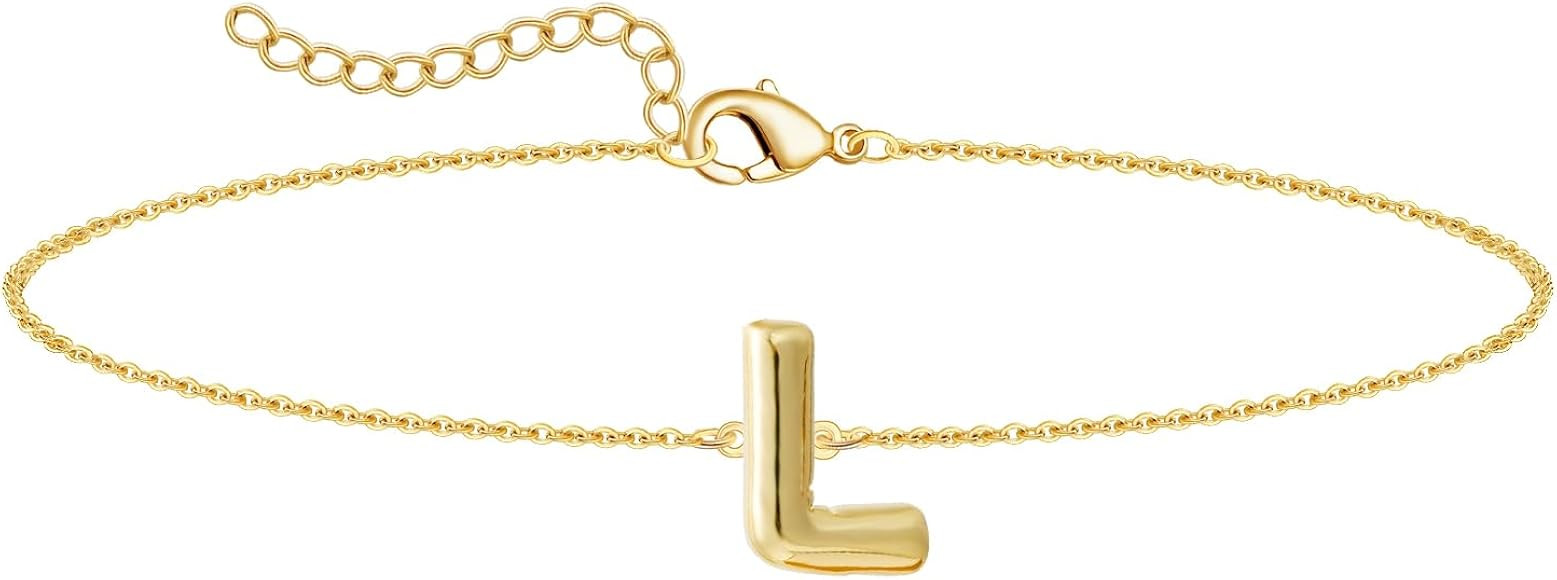Bubble Initial Letter Necklace Gold for Women Cute Balloon Letter A-Z Name Bracelet 18K Gold Plat... | Amazon (US)