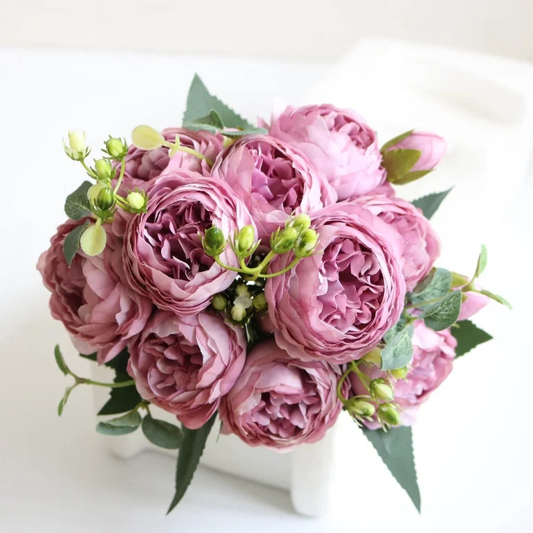 Artificial Silk Peony Flowers Bouquet | 5-Head Fake Flowers for Wedding Decor, Bridal Centerpiece... | Walmart (US)