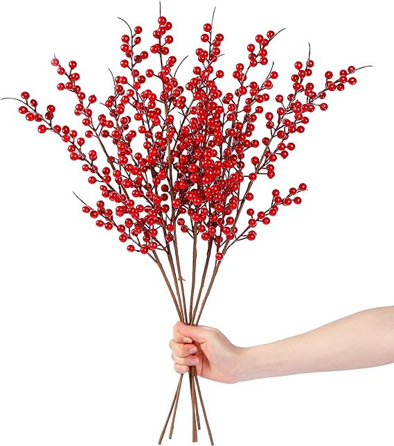 Sggvecsy 6 Pack Artificial Red Berry Stems Christmas Red Berries Holly Berry Branches 25.2 Inches... | Amazon (US)