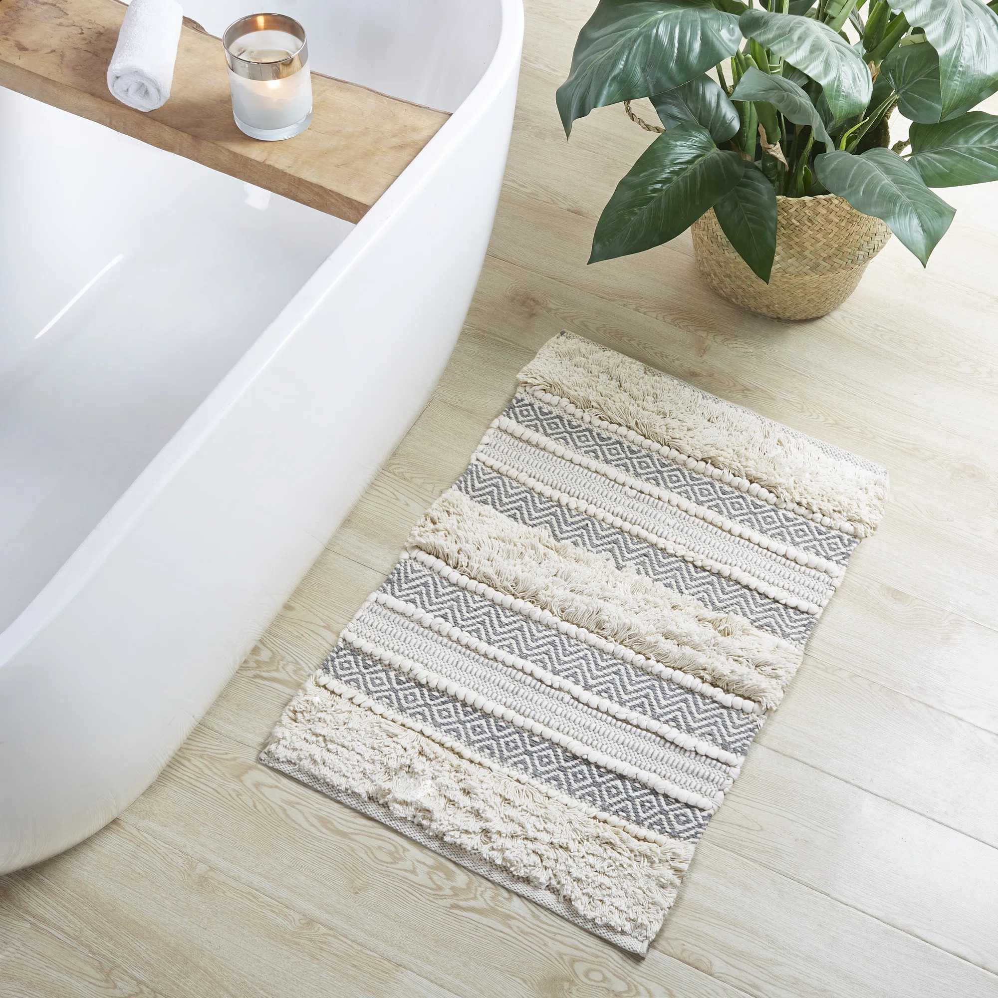 Asher Cotton Blend Bath Rug with Non-Slip Backing | Wayfair North America