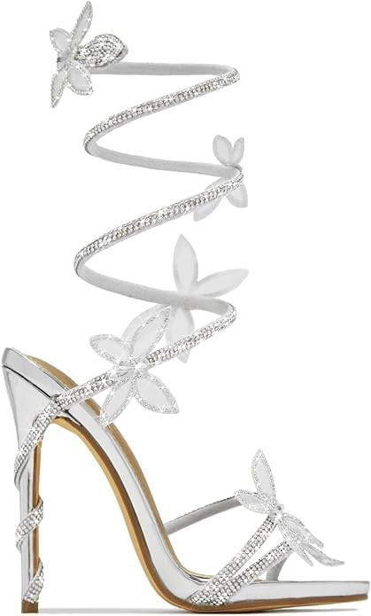Fantasy Women's Diamante Butterfly Detail Wrap Around Strap Platform Stiletto Heel Sandal | Amazon (US)