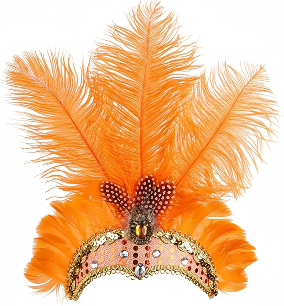 NUXMAW Showgirl Feather Headpiece Carnival Headband Vegas Costume Accessories Rio Mardi Gras Part... | Amazon (US)