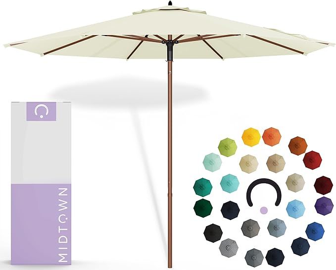 Midtown Umbrellas The Wooden 9 Feet Patio Umbrella With Sunbrella Canvas Natural Acrylic Fabric -... | Amazon (US)