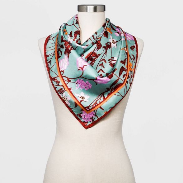 Women's Floral Print Silk Scarf - A New Day™ Blue | Target