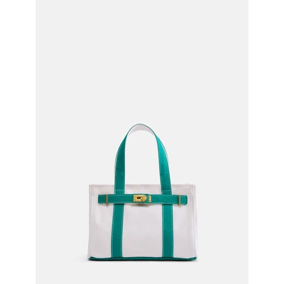 Free Assembly Women's Small Canvas Tote Handbag, Natural/Green | Walmart (US)