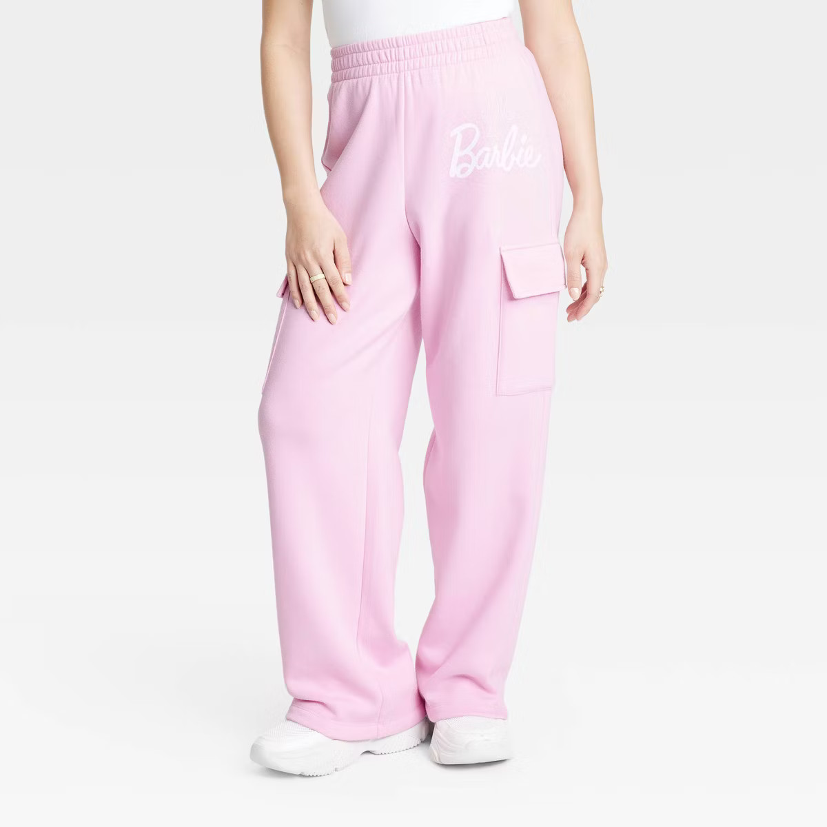 Women's Barbie Cargo Graphic Relaxed Lounge Pants - Pink | Target