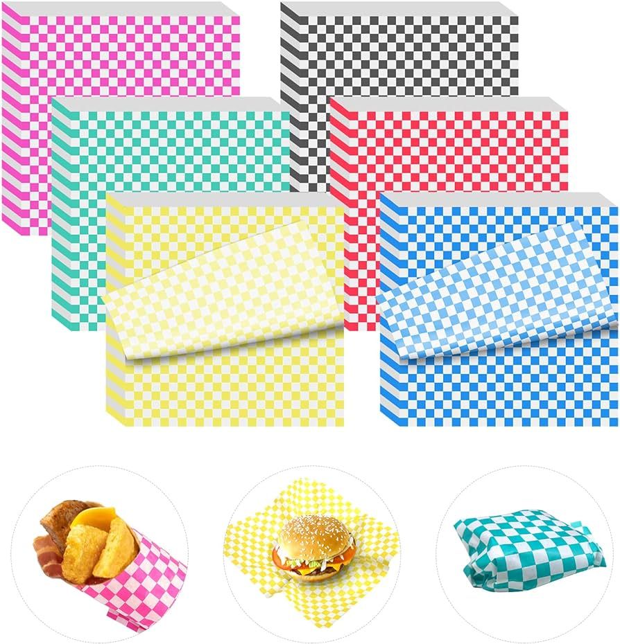 240 Sheets Variety Pack Checkered Dry Waxed Deli Paper Sheets 12x12 inch Paper Sandwich Paper Liners, Food Basket Liners Wax Paper Deli Wrap Wax Paper Sheets for Wrapping Bread and Sandwiches | Amazon (US)
