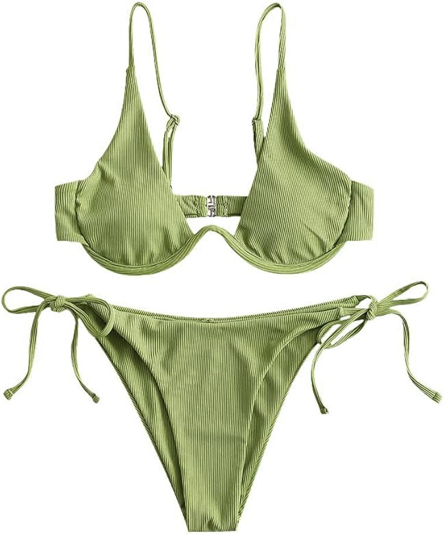 ZAFUL Women's Leopard Print Underwire High Cut Triangle Bikini Set Swimsuit | Amazon (US)