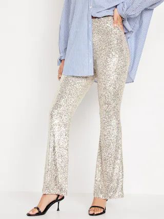 High-Waisted Pull-On Sequin Flare Pants for Women | Old Navy (US)