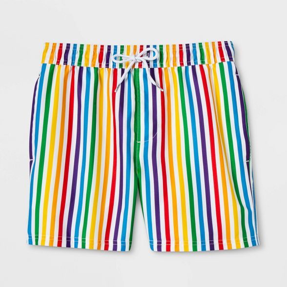 Pride Gender Inclusive Adult Striped Rainbow Swim Trunks | Target