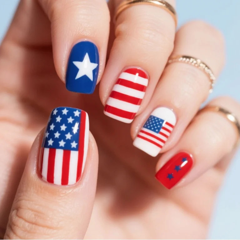 4th of July Press on Nails Short Square Fake Nails Independence Day False Nails Press ons with Am... | Walmart (US)